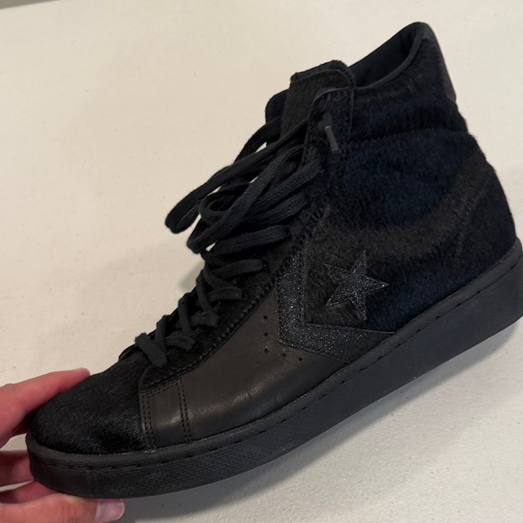RARE Black Converse “Pony Hair” luxury Sneakers with Star Accent - Picture 2 of 8